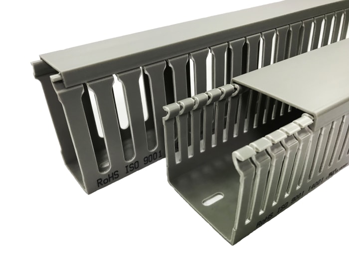 RS PRO Wiring Duct Grey - Open Slot, W25mm x D75 mm, L1 m, Polyvinyl Chloride