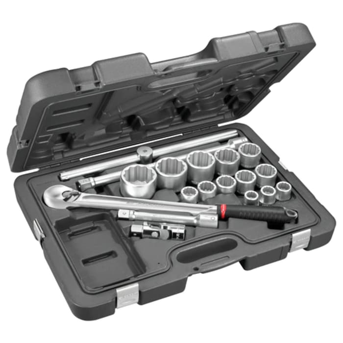 Facom 18-Piece Metric 3/4 in Standard Socket Set with Ratchet, 12 point