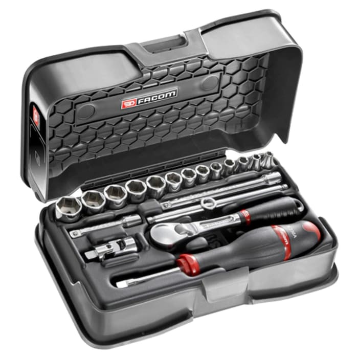 Facom 19-Piece Metric 1/4 in Standard Socket Set with Ratchet, 6 point