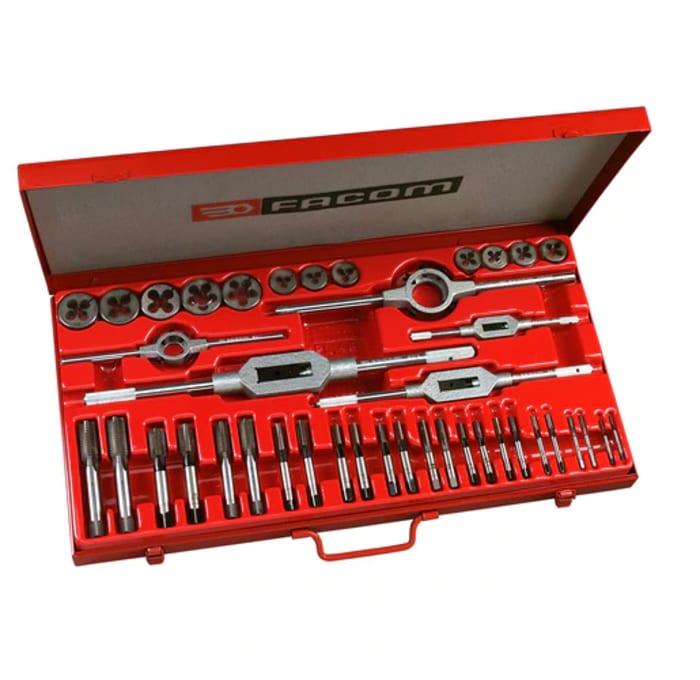Facom 41-Piece HSS Tap & Die Set, M3 - M18 Taps, M3 - M18 Dies