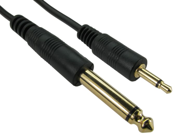 RS PRO Male 6.35mm Mono Jack to Male 3.5mm Mono Jack Aux Cable, Black, 1m