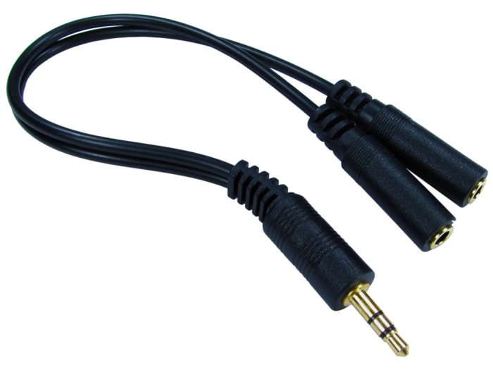 RS PRO Male 3.5mm Stereo Jack to Female 3.5mm Stereo Jack x 2 Aux Cable, 200mm