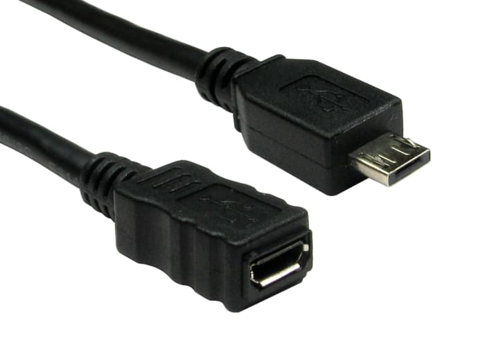 RS PRO USB 2.0, Male Micro USB B to Female Micro USB B, 500mm