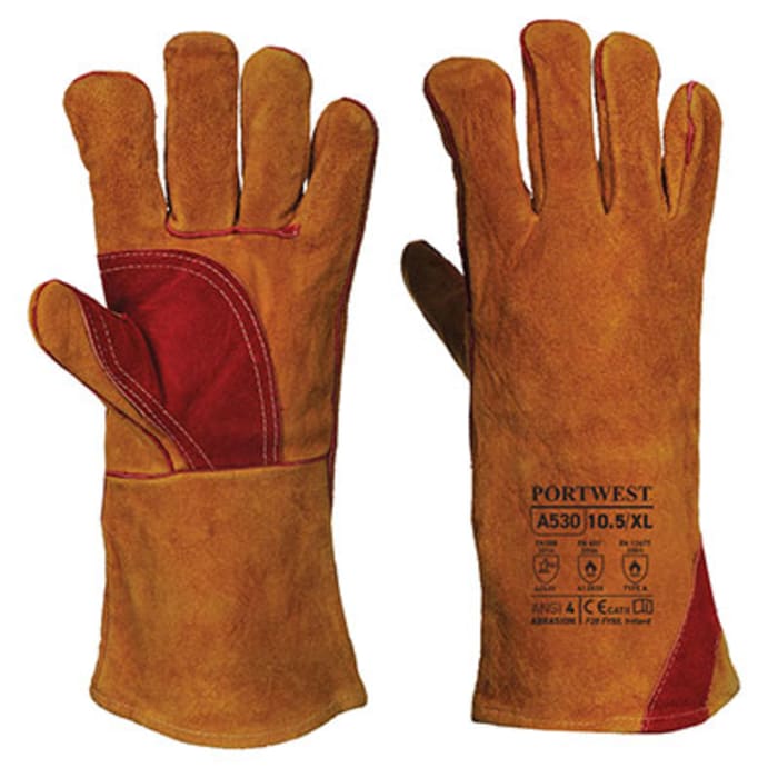 Portwest Brown Leather Welding Gloves, Size 10