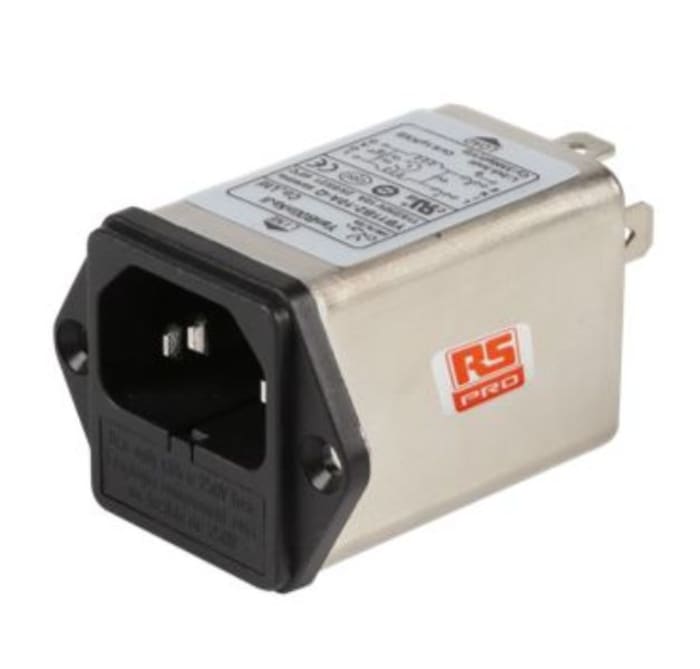 Filtre secteur RS PRO, 10A max, Monophasé phases, 115/250 V c.a. max, Montage sur embase femelle