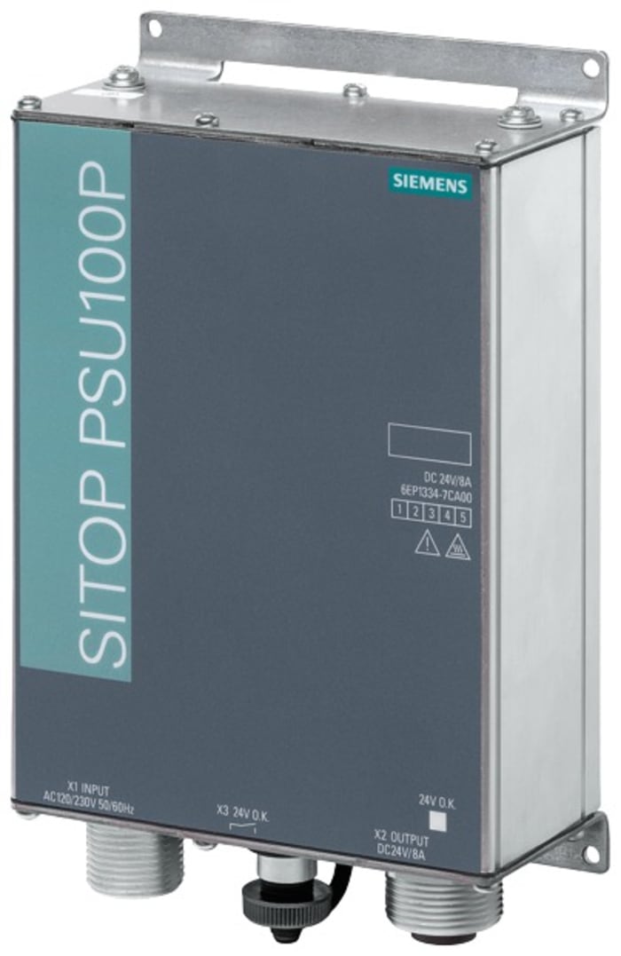 Siemens SITOP Switched Mode DIN Rail Power Supply, 170 → 264V ac ac Input, 24V dc dc Output, 8A Output, 206W