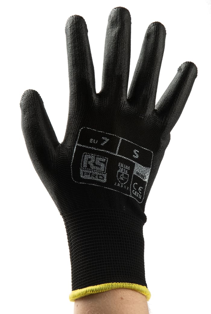 RS PRO Black Pylon Abrasion Resistant, Tear Resistant Work Gloves, Size 11, Polyurethane Coating