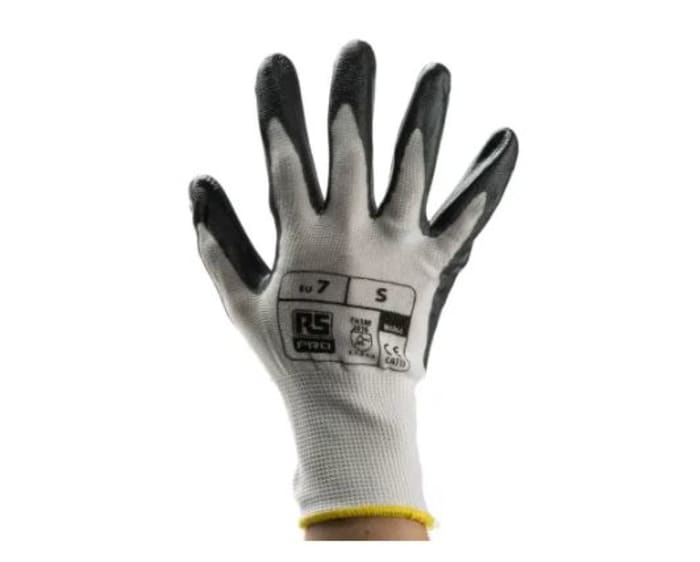 RS PRO Grey Abrasion Resistant Work Gloves, Size 7, Nitrile Coating
