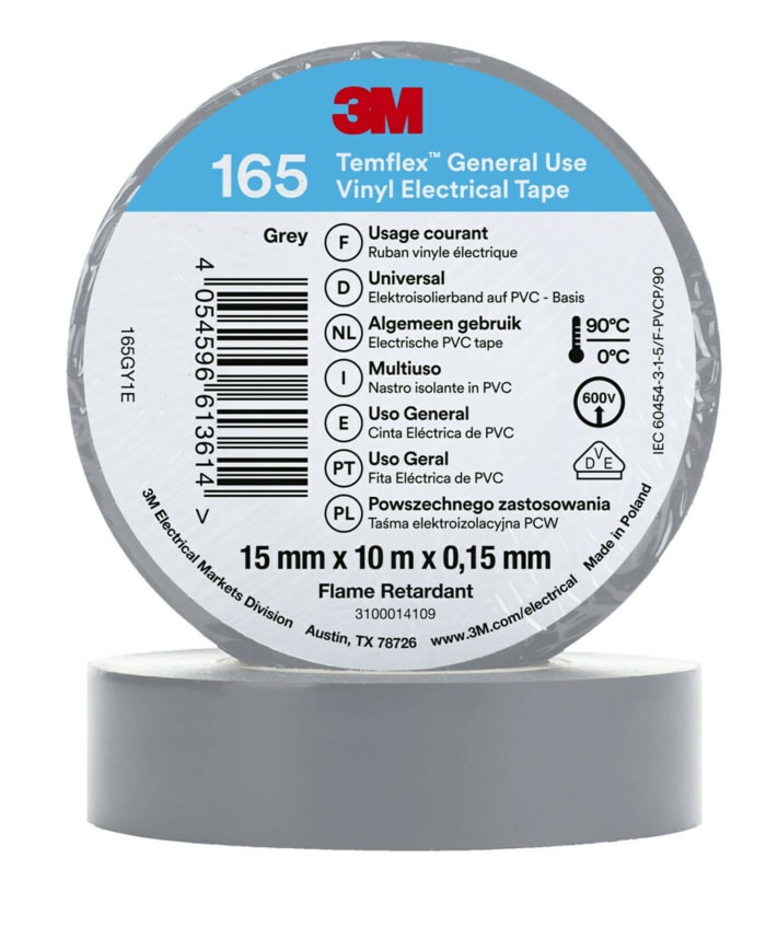 3M Temflex Grey Vinyl Electrical Tape, 15mm x 10m