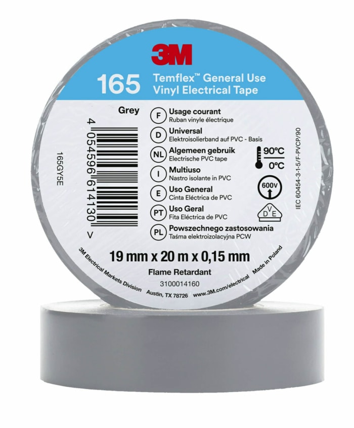 3M Temflex 165 Grey Vinyl Electrical Tape, 19mm x 20m