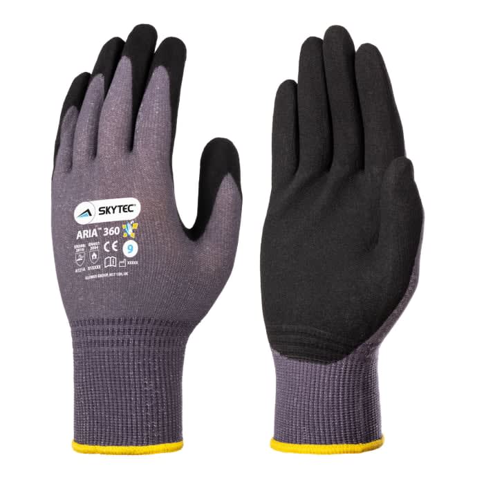 Guantes de trabajo de Poliamida, Spandex Gris Skytec, talla 9, con recubrimiento de Espuma de nitrilo, Montaje de