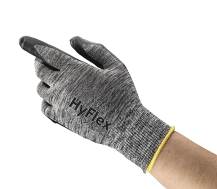 Guantes de trabajo de Nylon Ansell serie 11-801, talla 10, Gris, con recubrimiento de Espuma de nitrilo, Agarre fuerte