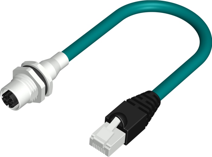 RS PRO Cat6a Straight Female M12 to Male RJ45 Cable, Teal