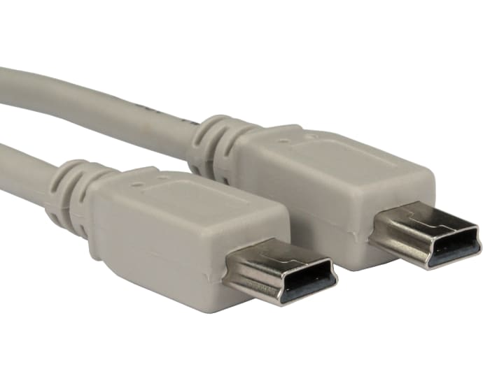 Cable USB 2.0 RS PRO, con A. Mini USB A Macho, con B. Mini USB A Macho, long. 1m, color Beige