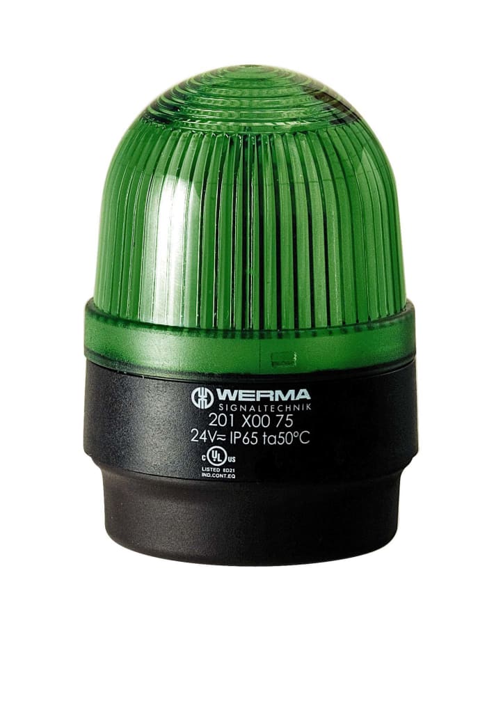 Werma 201 Series Green Continuous lighting Beacon, 24 V, Base Mount, LED Bulb, IP65