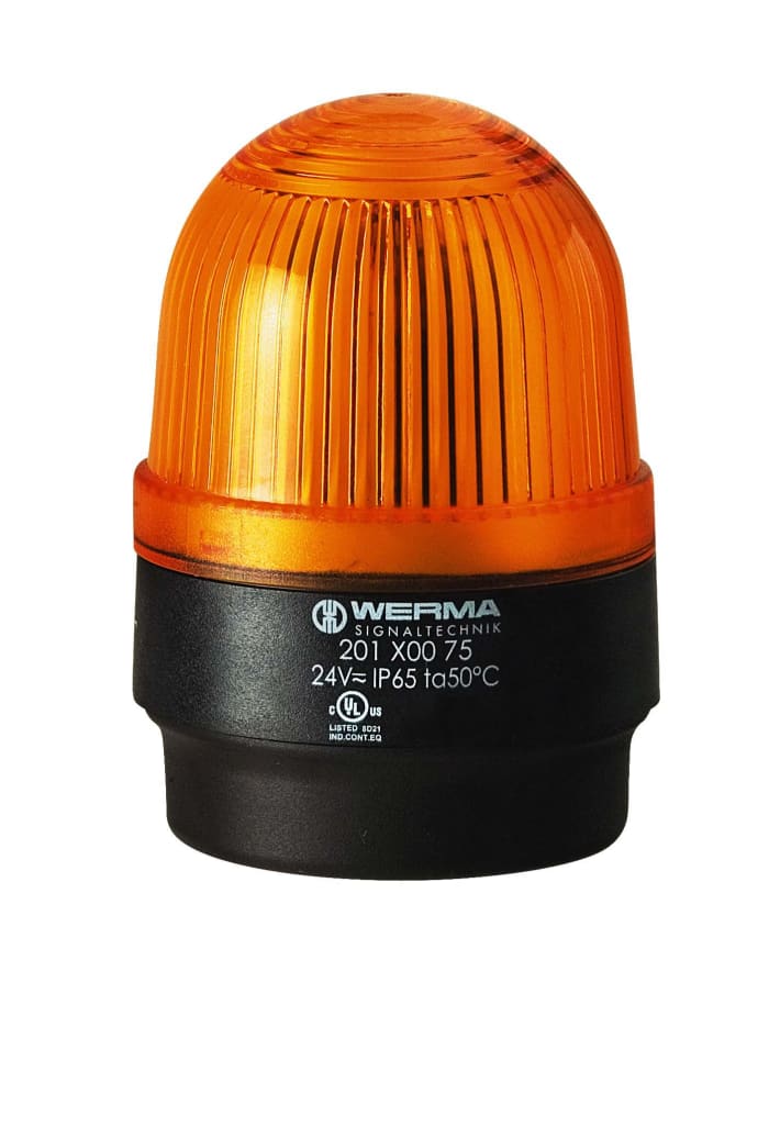 Werma 201 Series Yellow Continuous lighting Beacon, 24 V, Base Mount, LED Bulb, IP65