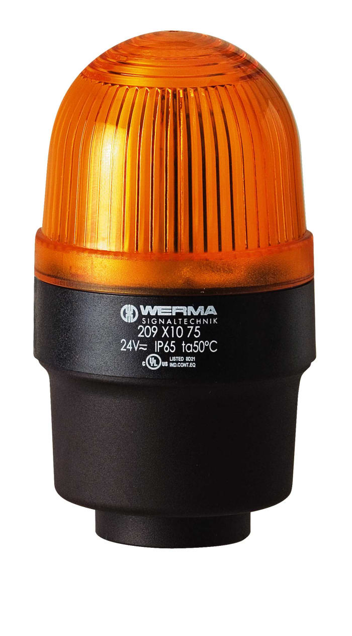 Werma 209 Series Yellow Continuous lighting Beacon, 115 V, Tube Mounting, LED Bulb