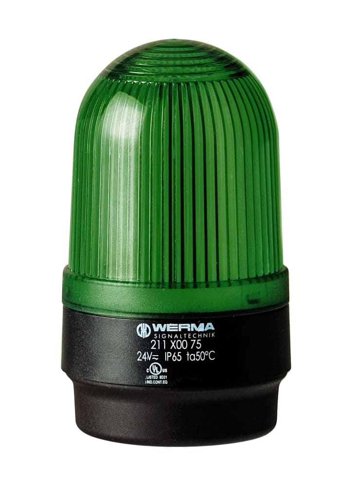 Werma 211 Series Green Continuous lighting Beacon, 24 V, Base Mount, LED Bulb