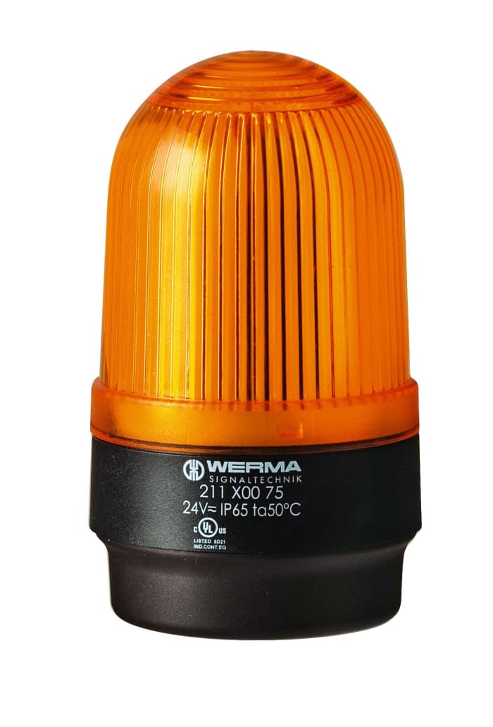 Werma 212 Series Yellow Flashing Beacon, 24 V, Base Mount, Xenon Bulb