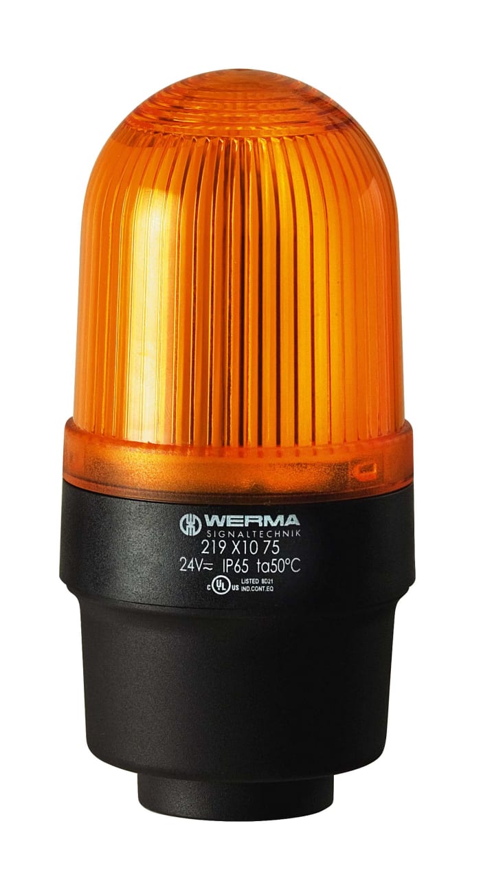 Werma 219 Series Yellow Flashing Beacon, 24 V, Tube Mounting, Xenon Bulb