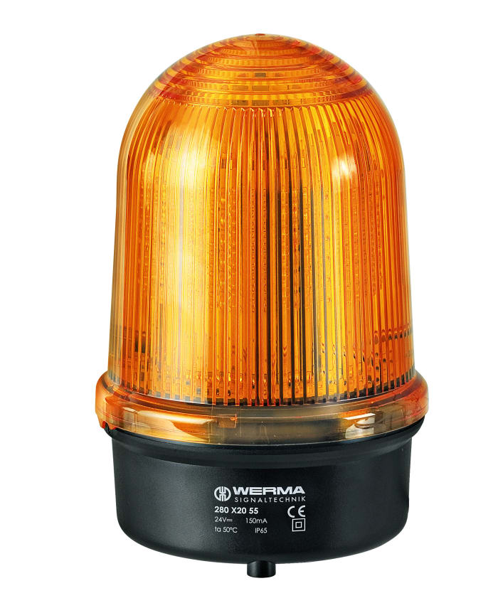 Werma 280 Series Yellow EVS Beacon, 24 V, Base Mount, LED Bulb