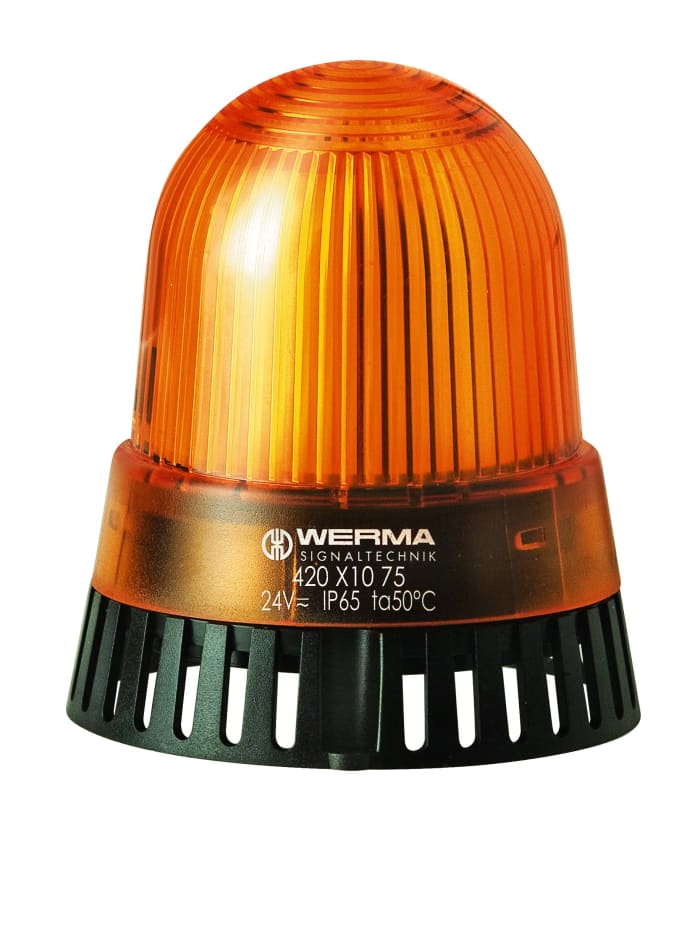 Werma 421 Series Yellow Buzzer Beacon, 24 V, IP65, Base Mount, 114dB at 1 Metre