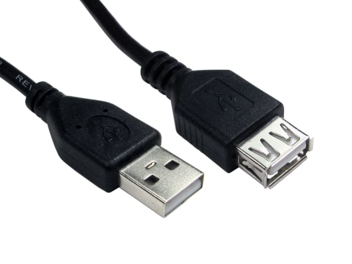 Alargador USB 2.0 RS PRO, con A. USB A Macho, con B. USB A Hembra, long.  250mm, color Negro