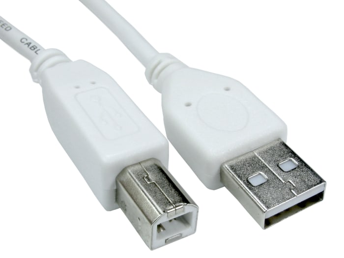RS PRO IC Socket USB Cable, Male USB Type A to Male, USB 2.0 USB B, White, 2 m