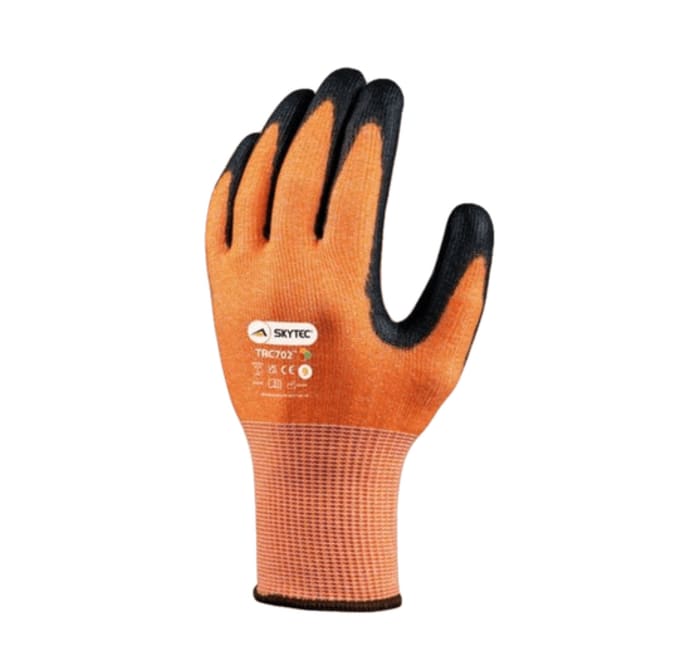 Skytec Tricolore Range Black, Orange Fibreglass, HPPE, Nylon Cut Resistant Gloves, Size 6, Polyurethane Coating