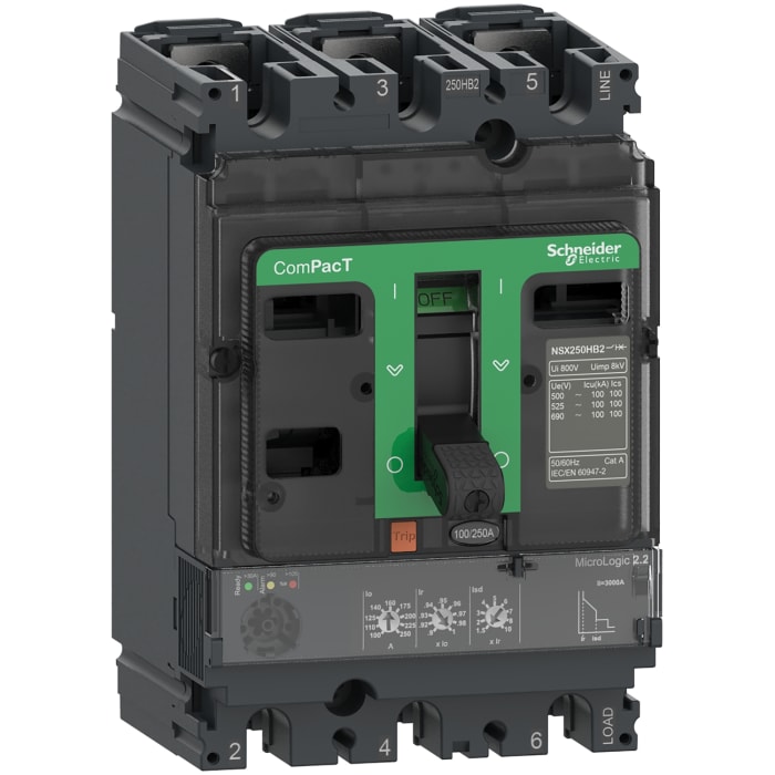 MCCB Schneider Electric, 3 Polos, 100A, Montaje fijo, ComPacT NSX, ComPacT NSX100F