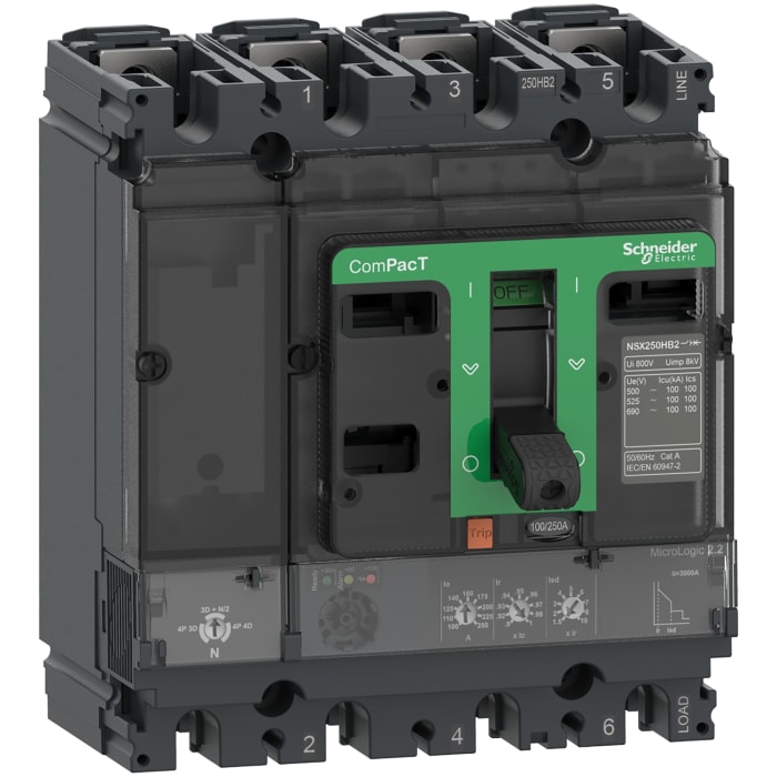 MCCB Schneider Electric, 4 Polos, 160A, Montaje fijo, ComPacT NSX, ComPacT NSX160B