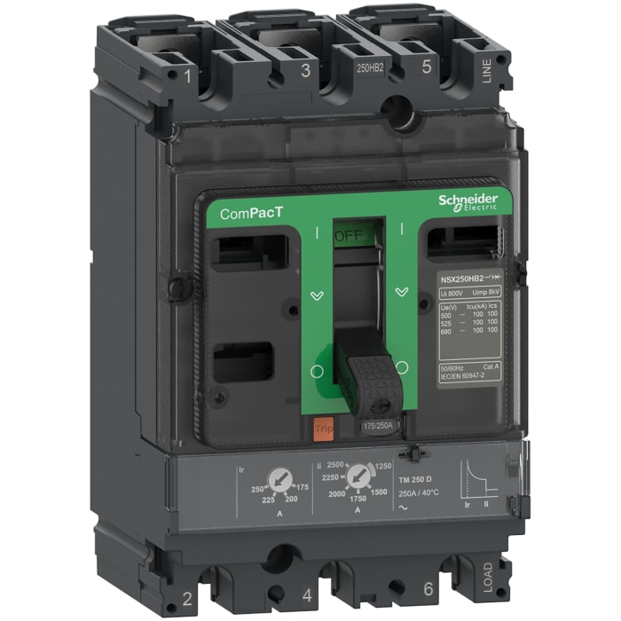 Schneider Electric, ComPacT New Generation Circuit breaker 3P 250A, Breaking Capacity 36 kA, Fixed Mount