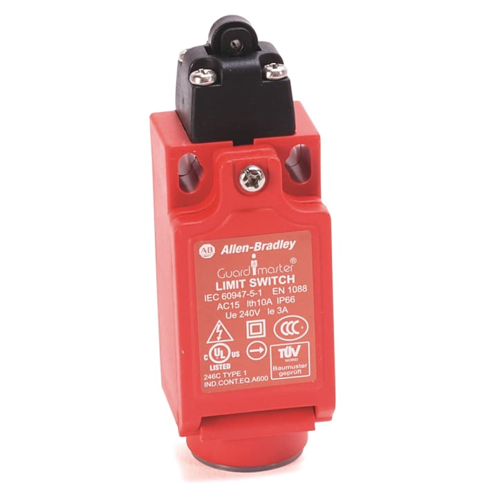 Allen Bradley Roller Plunger Safety Limit Switch, 2NC/1NO, IP66, Polybutylene Terephthalate (PBT) Housing, 600V ac Max,