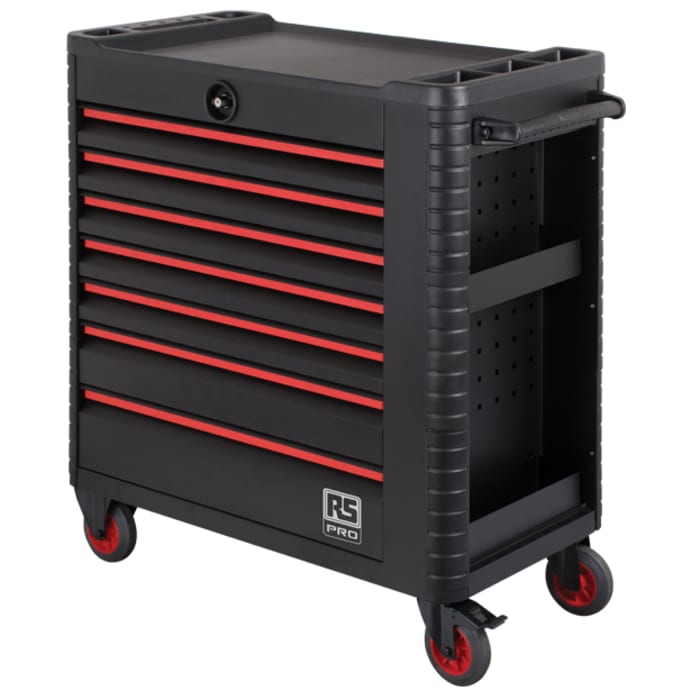 RS PRO 7 Drawer Steel Wheeled Tool Chest Tools Included