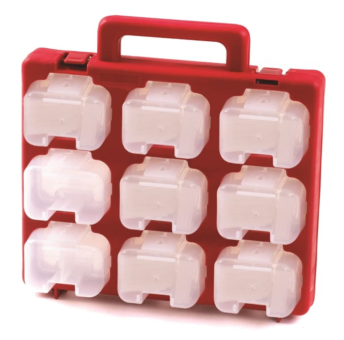 Caja organizadora RS PRO de 18 compartimentos de Plástico Rojo, blanco, 330mm x 130mm x 330mm