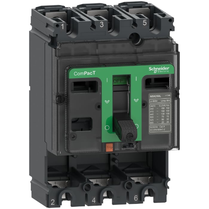 Schneider Electric, ComPact, NSX Molded Case Circuit Breaker 3-Pole 250 A, Breaking Capacity 50 kA