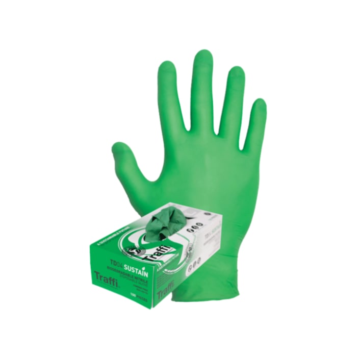 Traffi TD04 Green Nitrile Disposable Gloves, 100 per Pack
