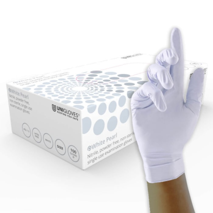 Unigloves GP0*** White Powder-Free Nitrile Disposable Gloves, Size XS, 100  per Pack