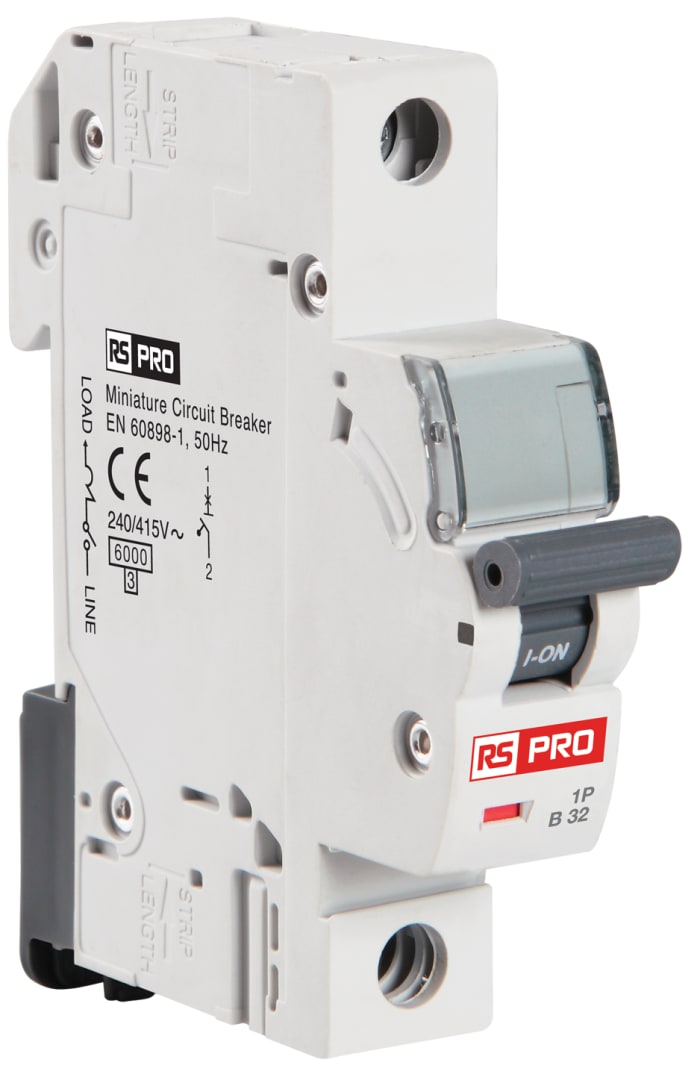 Magnetotérmico RS PRO serie RS PRO de 1 polo, 32A, 240V ac, poder de corte 10 kA, curva Tipo C