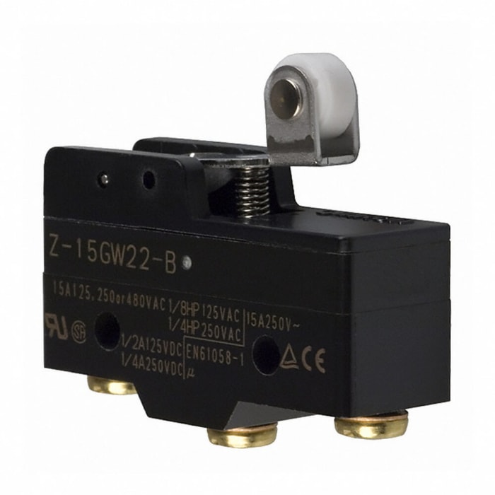 Omron Short Hinge Roller Lever Micro Switch, Screw Terminal, 15A, SPDT, IP00