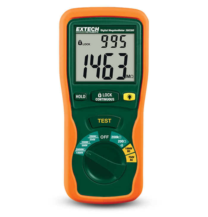 Extech 380260 Insulation Tester, 250V Min, 100V Max, CAT III-1000V