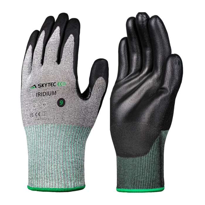 Skytec Eco Iridium Black, Grey HPPE, HPPE, Polyester, Polyester Work Gloves, Size M, Nitrile Foam Coating