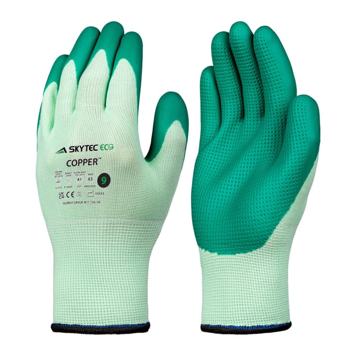 Skytec Eco Copper Green Polyester Work Gloves, Size 9, Latex Coating