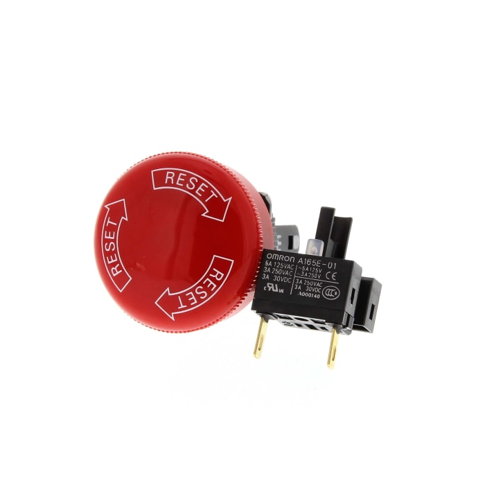 Omron A165E Series Illuminated Emergency Stop Push Button, Snap-In, IP65