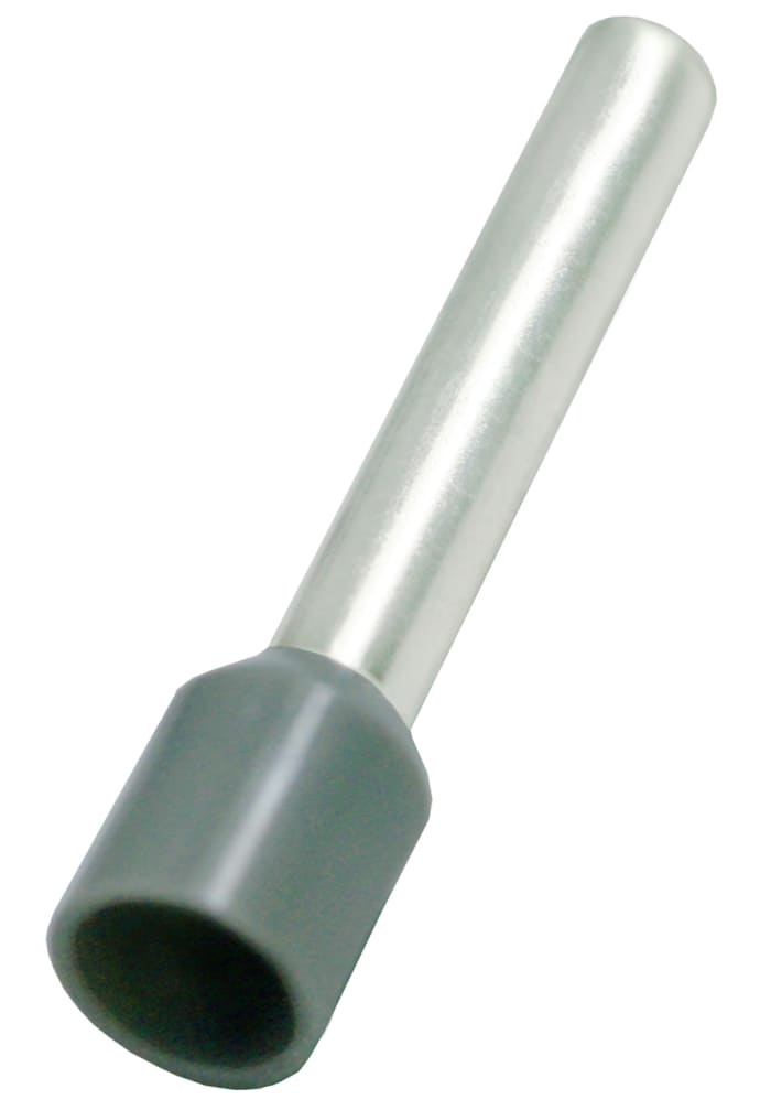 RS PRO Insulated Bootlace Ferrule, 18 mm Pin Length, 3.2 mm Pin Diameter, Grey from 12 AWG to 12 AWG Wire Size