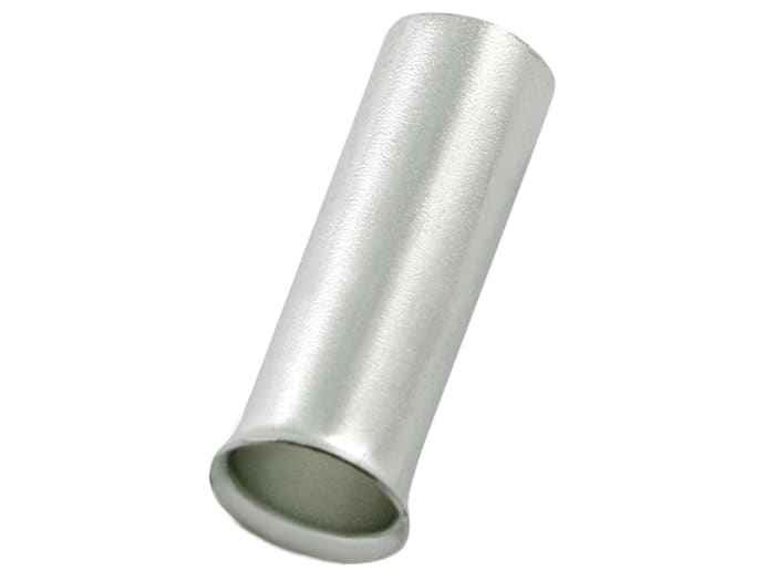 RS PRO Uninsulated Bootlace Ferrule, 15 mm Pin Length, 4.5 mm Pin Diameter, Silver from 8 AWG to 8 AWG Wire Size