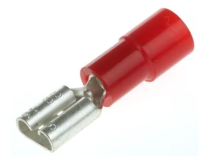 RS PRO Red Insulated Female Spade Connector, Crimp, 4.75 x 0.8 mm Tab Size 22 AWG to 16 AWG