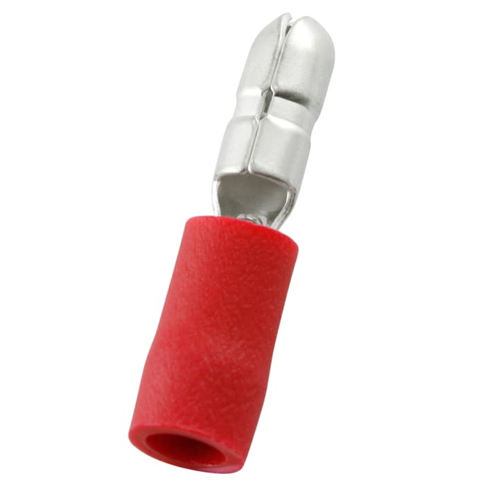 Conector redondo de crimpado, RS PRO, Aislado, Macho, diám. puntera 4 mm, Rojo, 22 AWG a 16 AWG