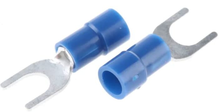 RS PRO Insulated Crimp Spade Connector, 16 AWG to 14 AWG, 5.3 mm Stud Size Vinyl, Blue