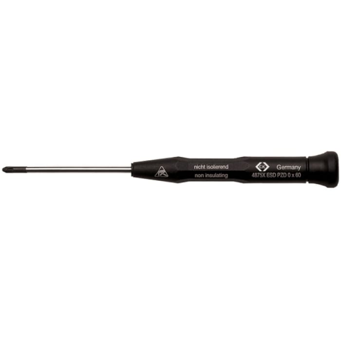 T4875X ESD CK | CK Precision Screwdriver, PZ0 Tip, 60 mm Blade ESD Safe ...